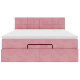 Cadre de lit ottoman avec matelas rose 140x190 cm velours