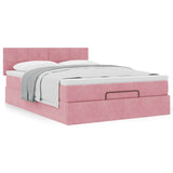 Cadre de lit ottoman avec matelas rose 140x190 cm velours