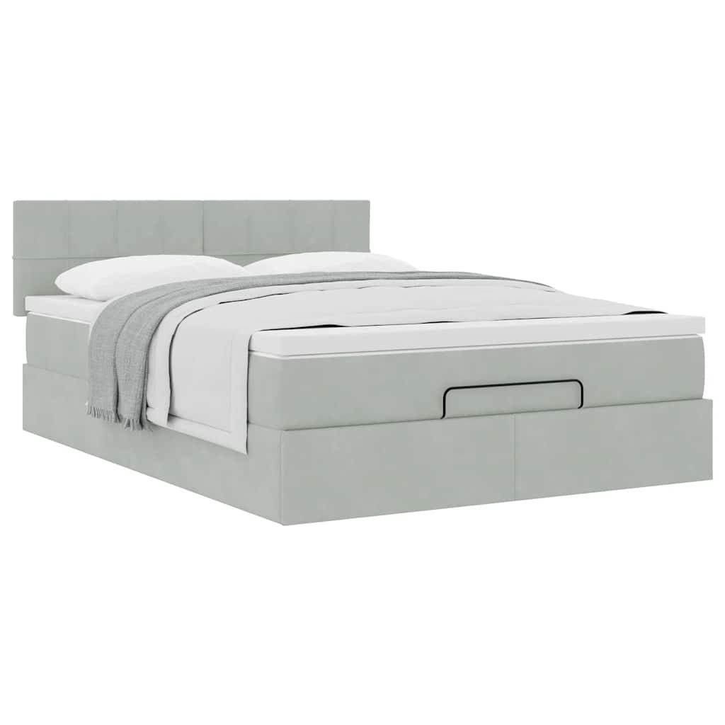 Cadre de lit ottoman avec matelas gris clair 140x200 cm velours