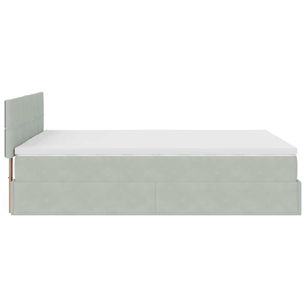 Cadre de lit ottoman avec matelas gris clair 140x200 cm velours