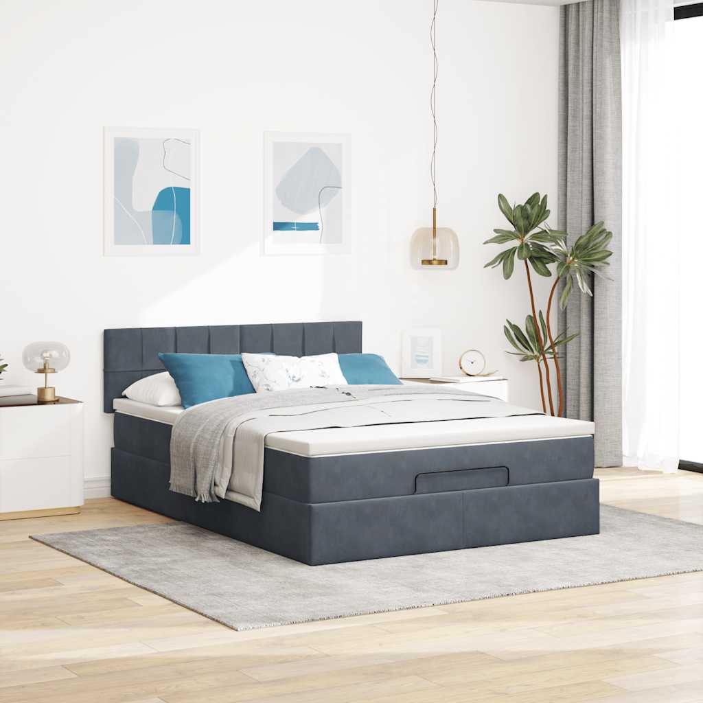 Cadre de lit ottoman avec matelas gris foncé 140x200 cm velours