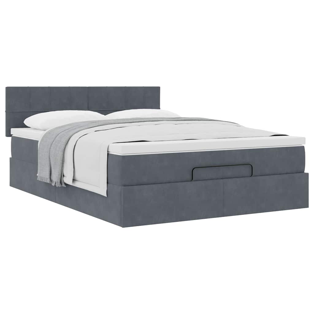 Cadre de lit ottoman avec matelas gris foncé 140x200 cm velours