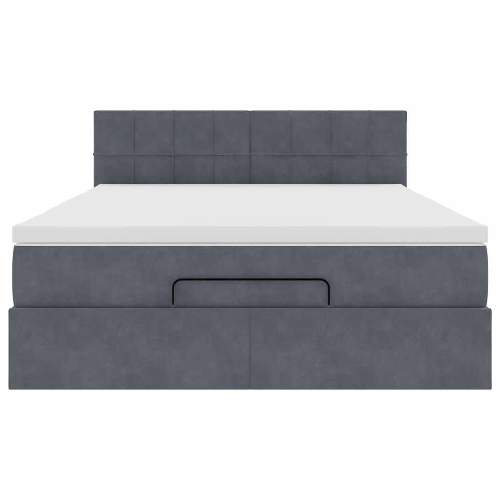 Cadre de lit ottoman avec matelas gris foncé 140x200 cm velours