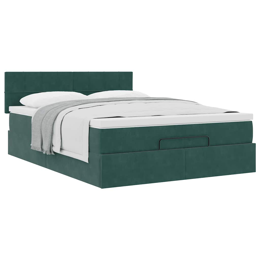 Cadre de lit ottoman avec matelas vert foncé 140x200 cm velours