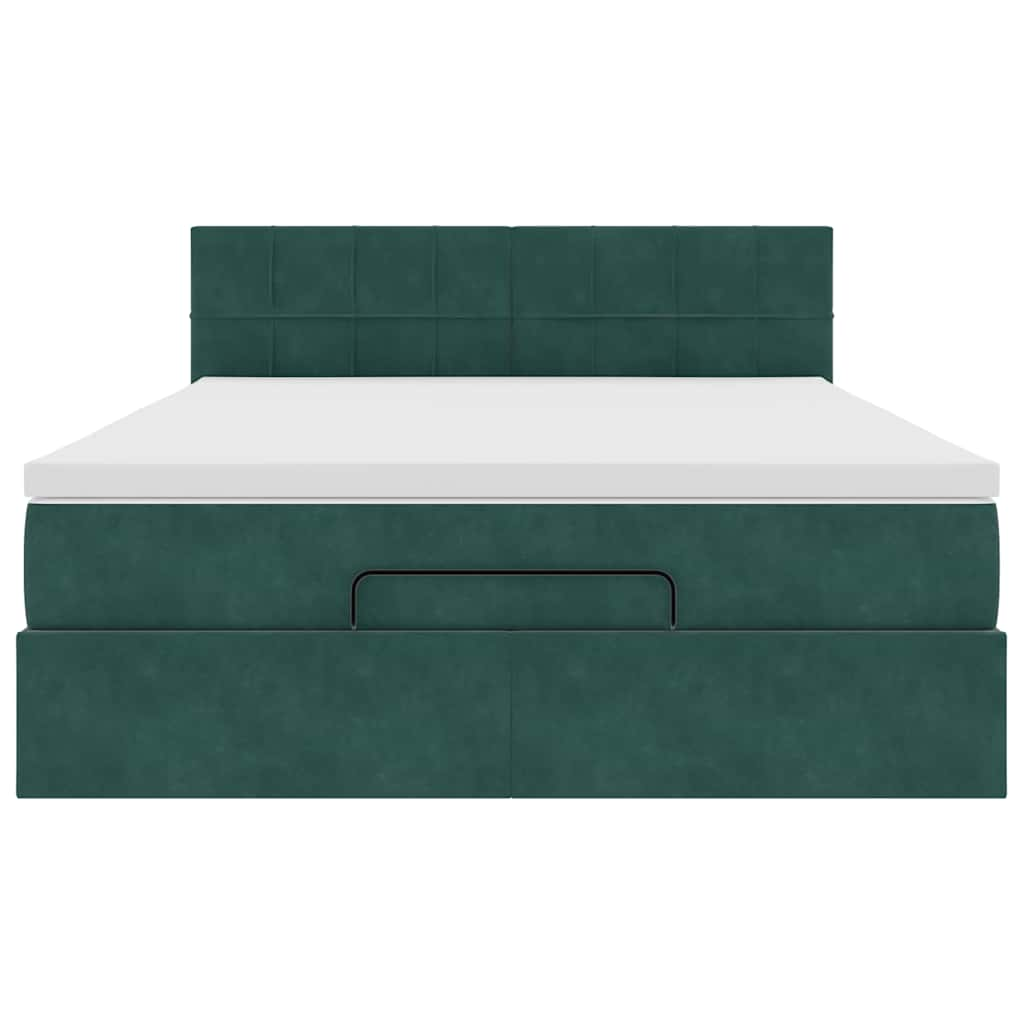 Cadre de lit ottoman avec matelas vert foncé 140x200 cm velours