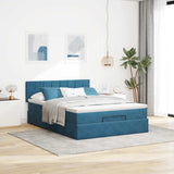 Cadre de lit ottoman avec matelas bleu foncé 140x200 cm velours