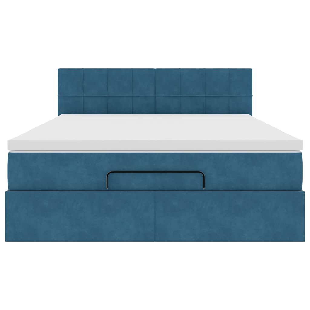 Cadre de lit ottoman avec matelas bleu foncé 140x200 cm velours