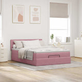 Cadre de lit ottoman avec matelas rose 140x200 cm velours