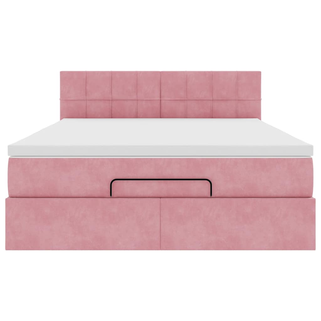 Cadre de lit ottoman avec matelas rose 140x200 cm velours