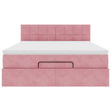 Cadre de lit ottoman avec matelas rose 140x200 cm velours