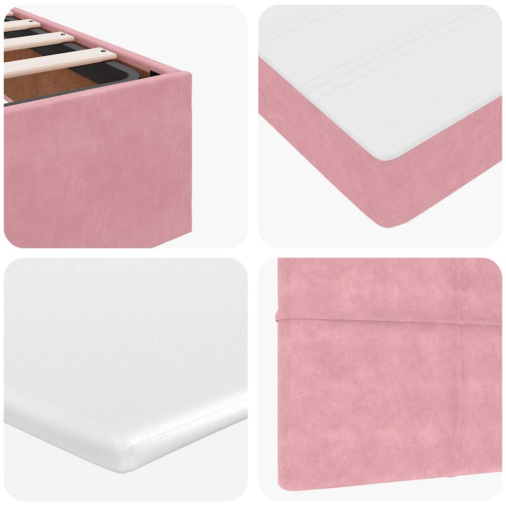 Cadre de lit ottoman avec matelas rose 140x200 cm velours