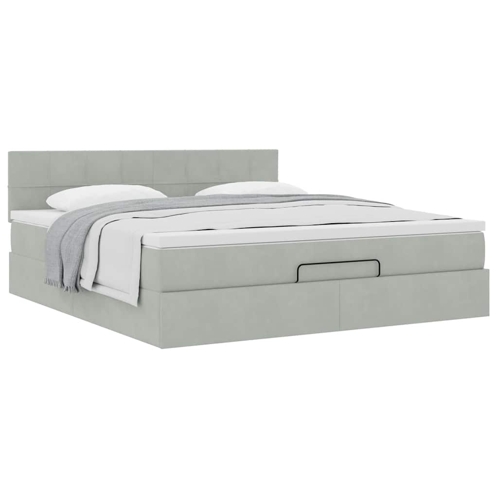 Cadre de lit ottoman avec matelas gris clair 160x200 cm velours