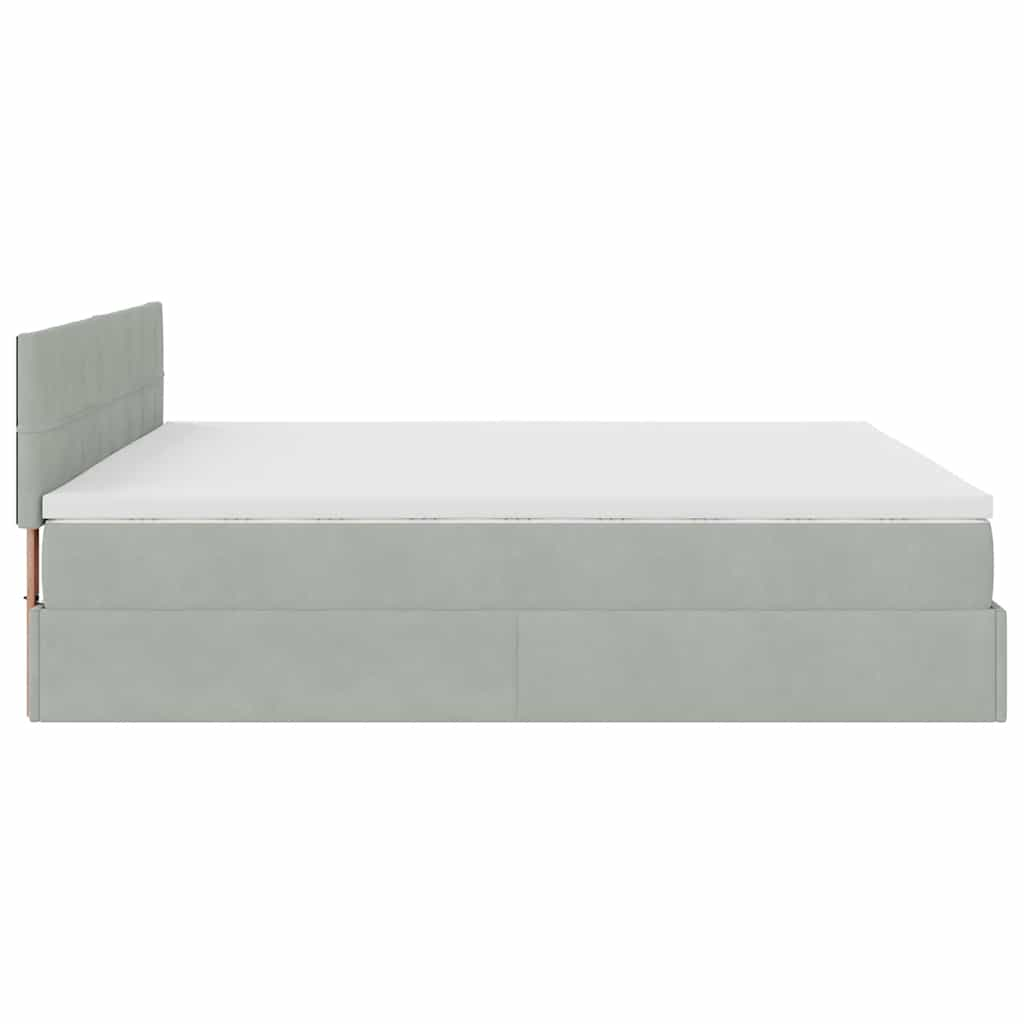 Cadre de lit ottoman avec matelas gris clair 160x200 cm velours