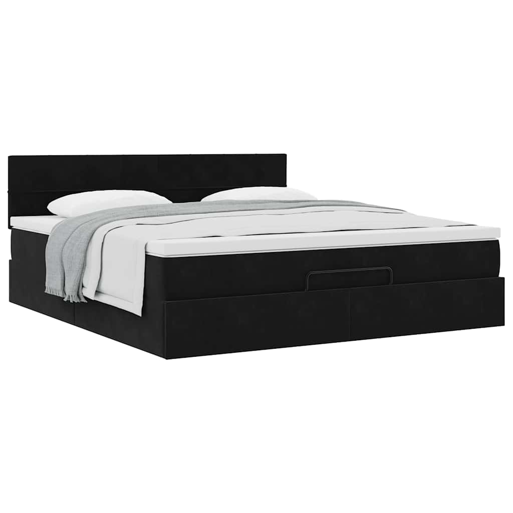 Cadre de lit ottoman avec matelas noir 160x200 cm velours