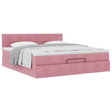 Cadre de lit ottoman avec matelas rose 160x200 cm velours