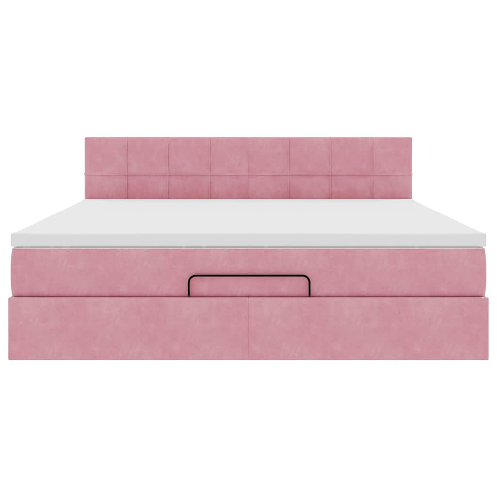 Cadre de lit ottoman avec matelas rose 160x200 cm velours