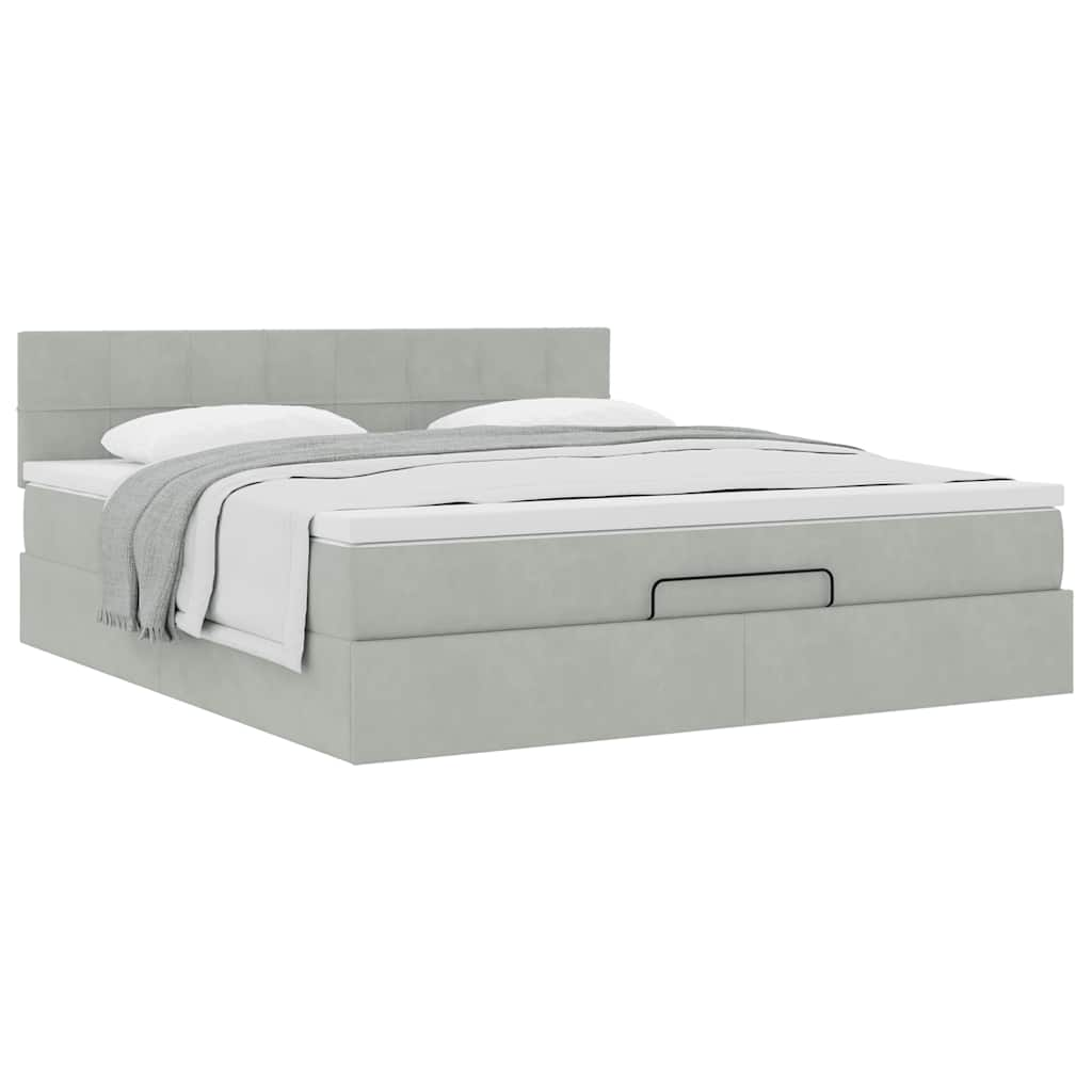 Cadre de lit ottoman avec matelas gris clair 180x200 cm velours