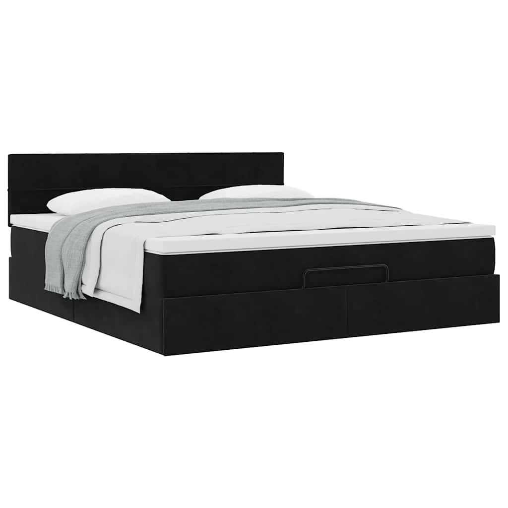 Cadre de lit ottoman avec matelas noir 180x200 cm velours