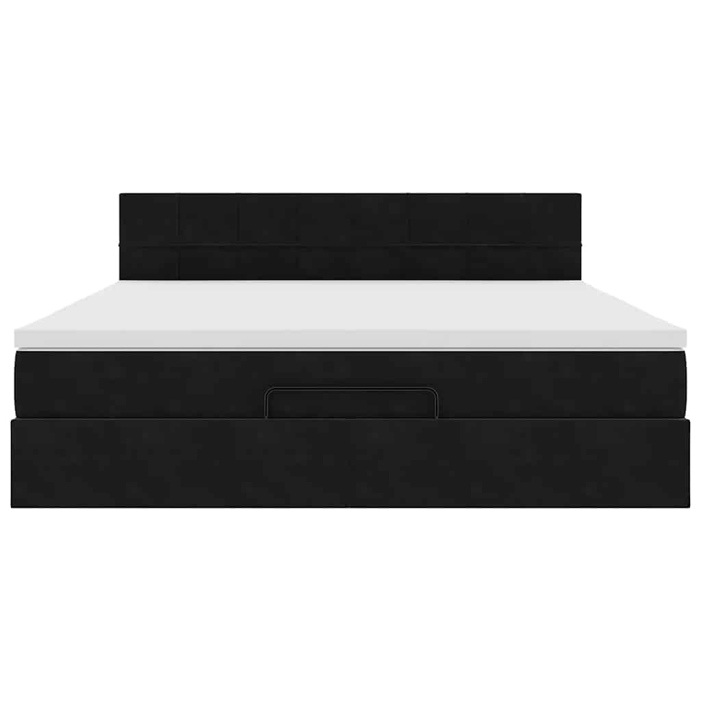 Cadre de lit ottoman avec matelas noir 180x200 cm velours