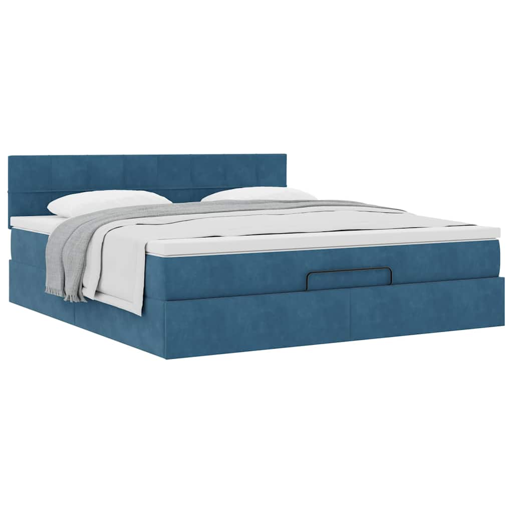 Cadre de lit ottoman avec matelas bleu foncé 180x200 cm velours