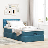 Cadre de lit ottoman avec matelas bleu foncé 90x190 cm velours