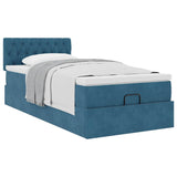 Cadre de lit ottoman avec matelas bleu foncé 90x190 cm velours