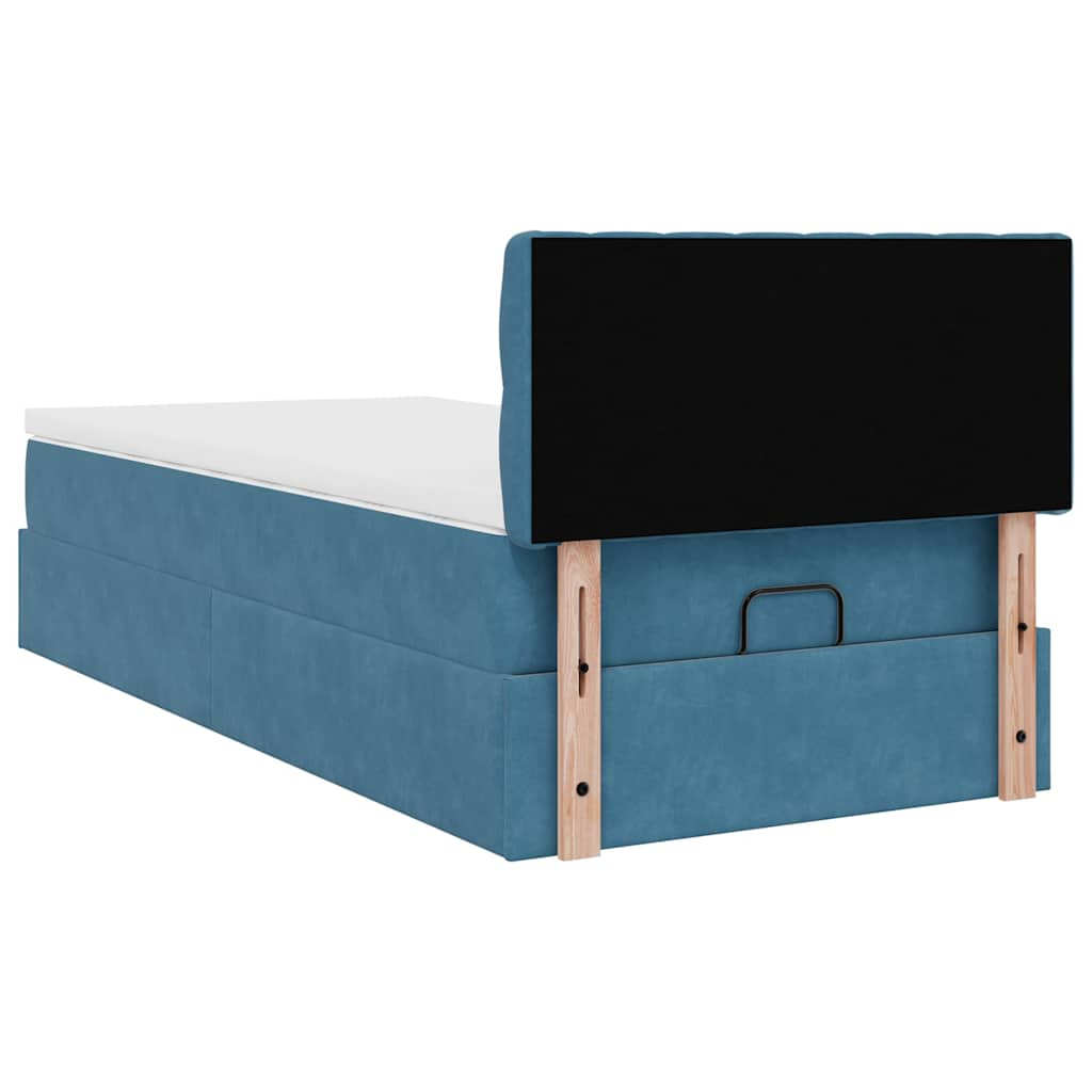 Cadre de lit ottoman avec matelas bleu foncé 90x190 cm velours