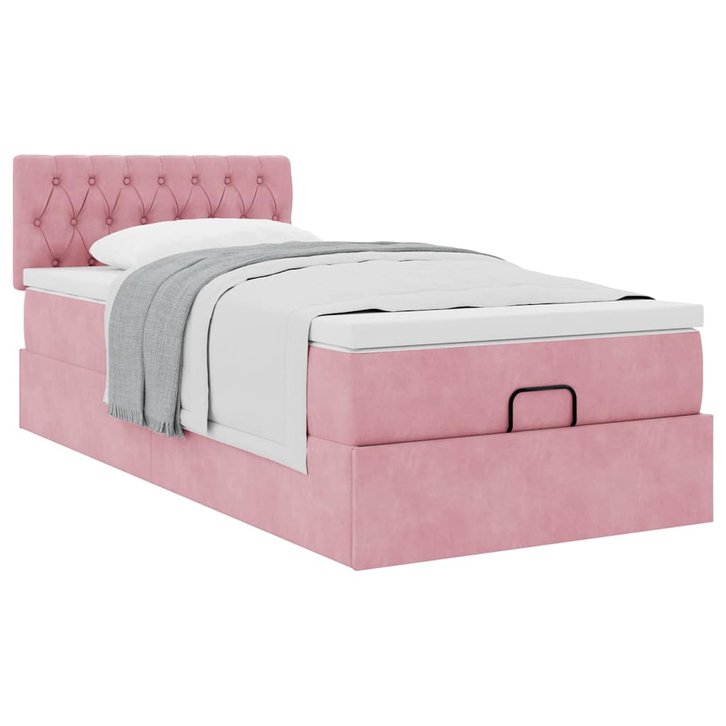 Cadre de lit ottoman avec matelas rose 90x190 cm velours