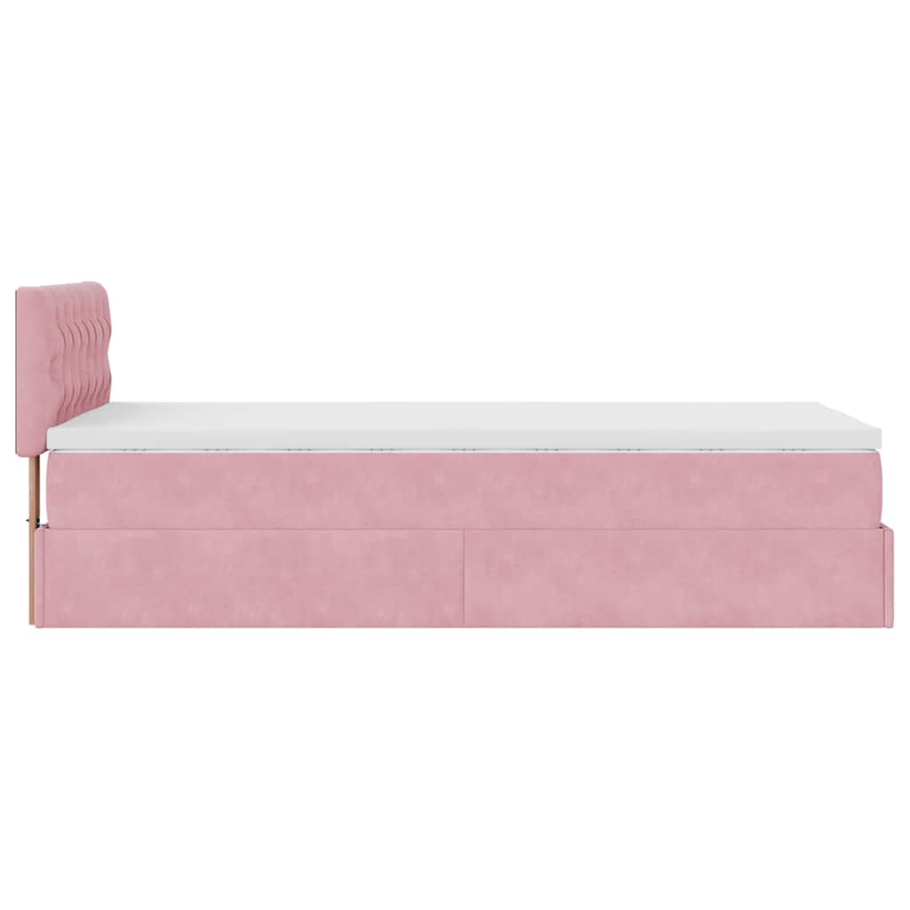 Cadre de lit ottoman avec matelas rose 90x190 cm velours