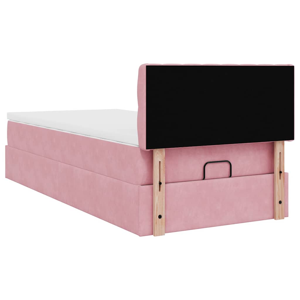 Cadre de lit ottoman avec matelas rose 90x190 cm velours