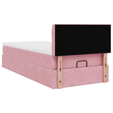 Cadre de lit ottoman avec matelas rose 90x190 cm velours