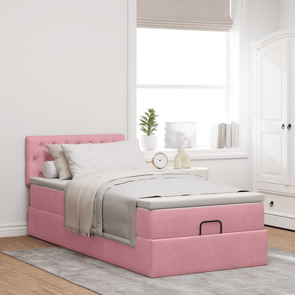 Cadre de lit ottoman avec matelas rose 90x200 cm velours