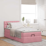 Cadre de lit ottoman avec matelas rose 90x200 cm velours