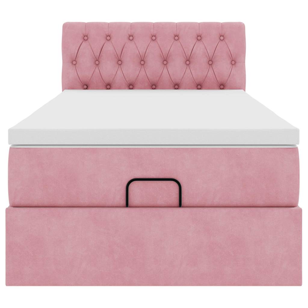 Cadre de lit ottoman avec matelas rose 90x200 cm velours