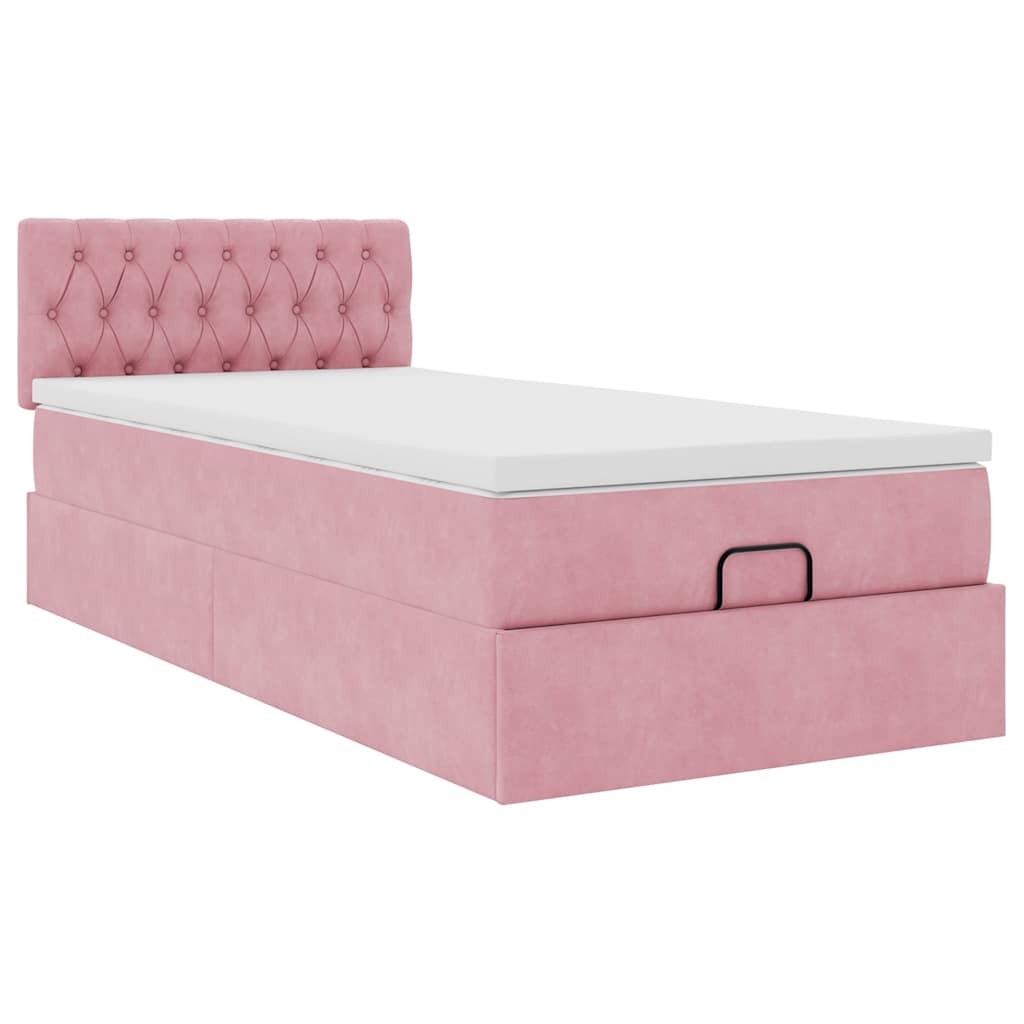 Cadre de lit ottoman avec matelas rose 100x200 cm velours