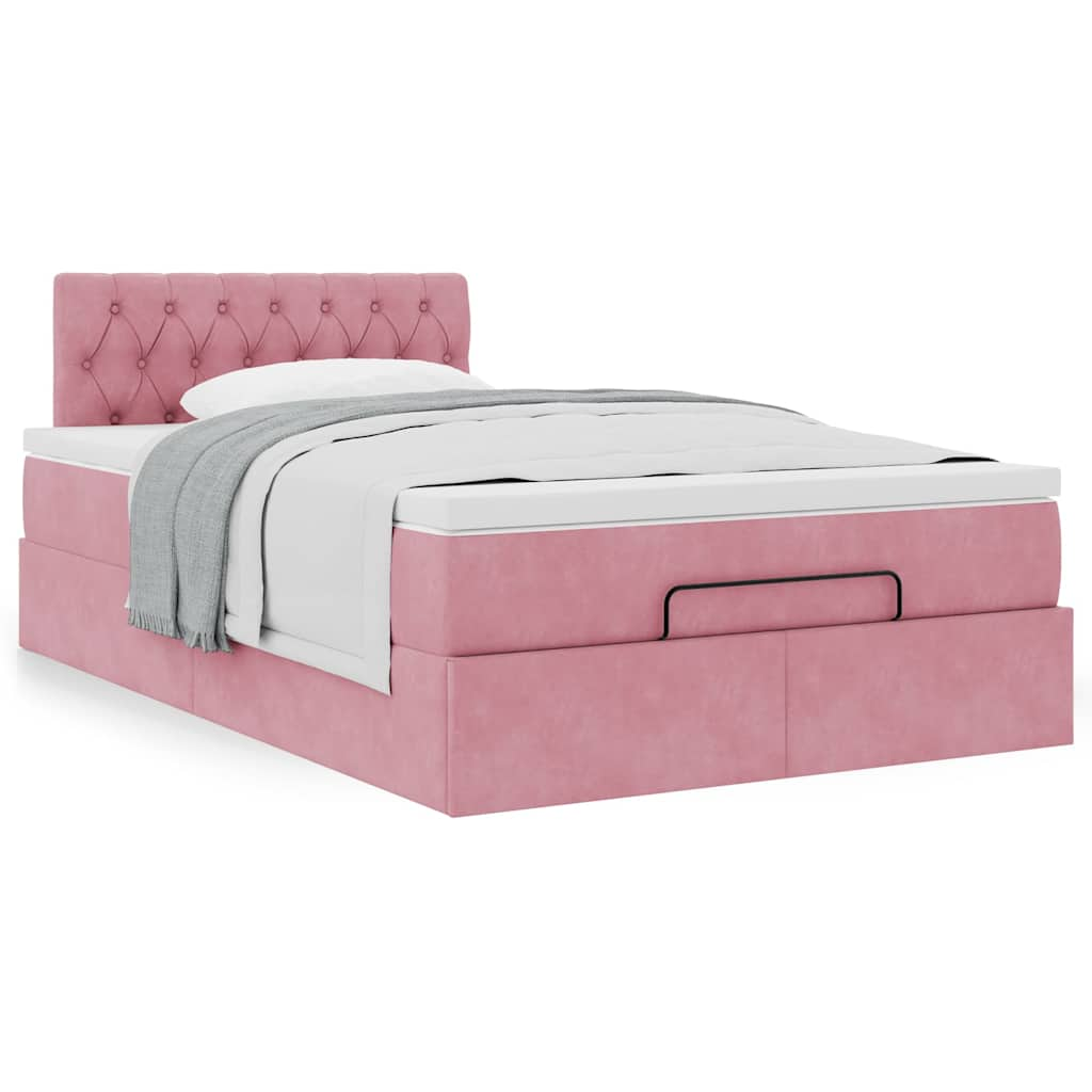 Lit ottoman avec matelas rose 120x190 cm velours