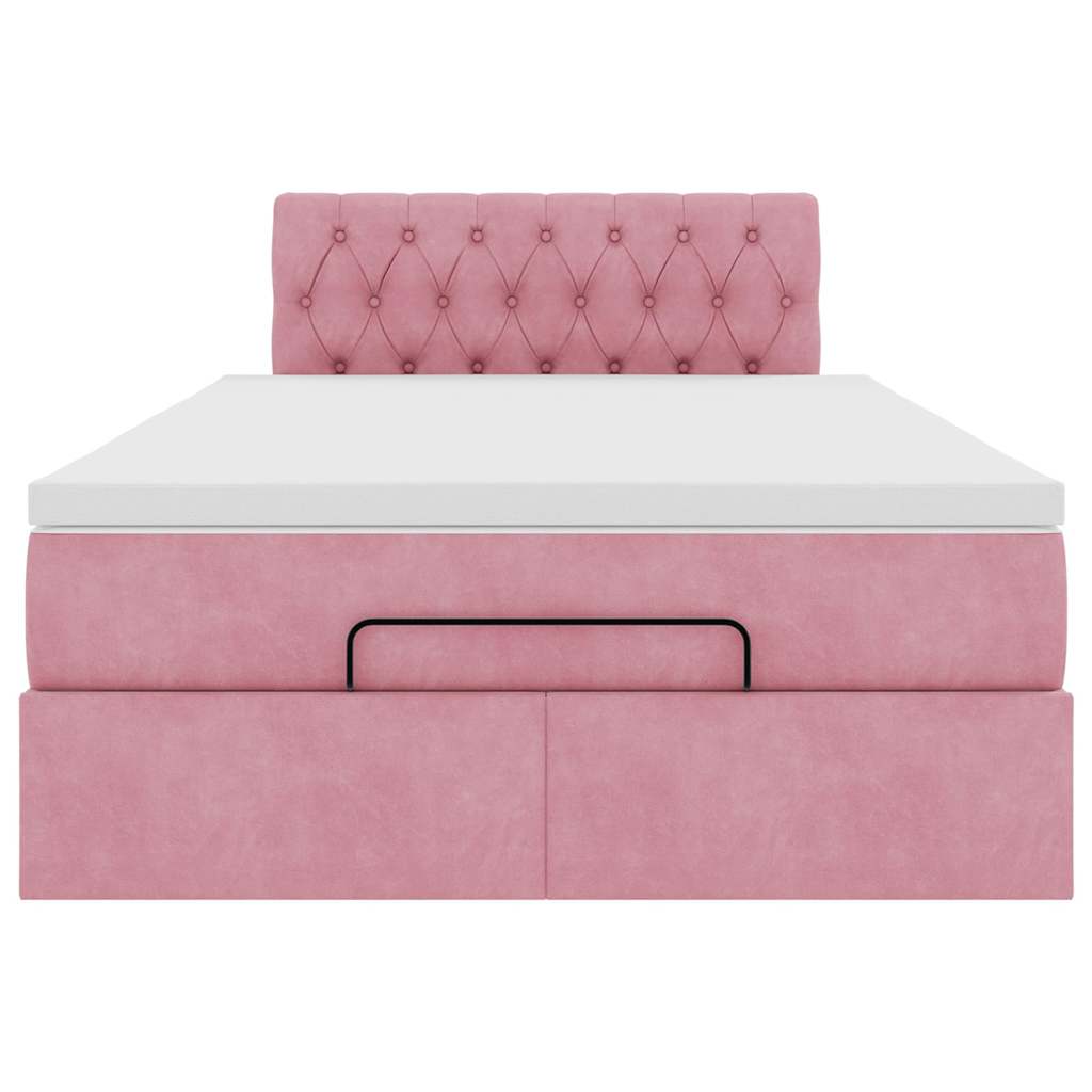 Lit ottoman avec matelas rose 120x190 cm velours