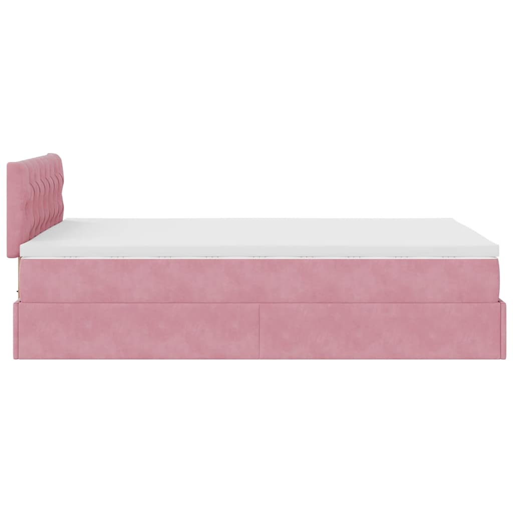 Lit ottoman avec matelas rose 120x190 cm velours