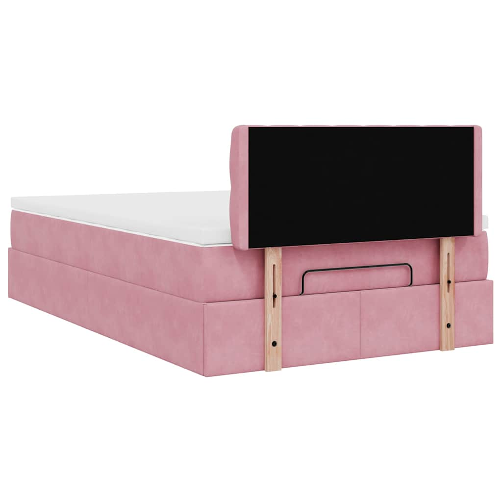 Lit ottoman avec matelas rose 120x190 cm velours