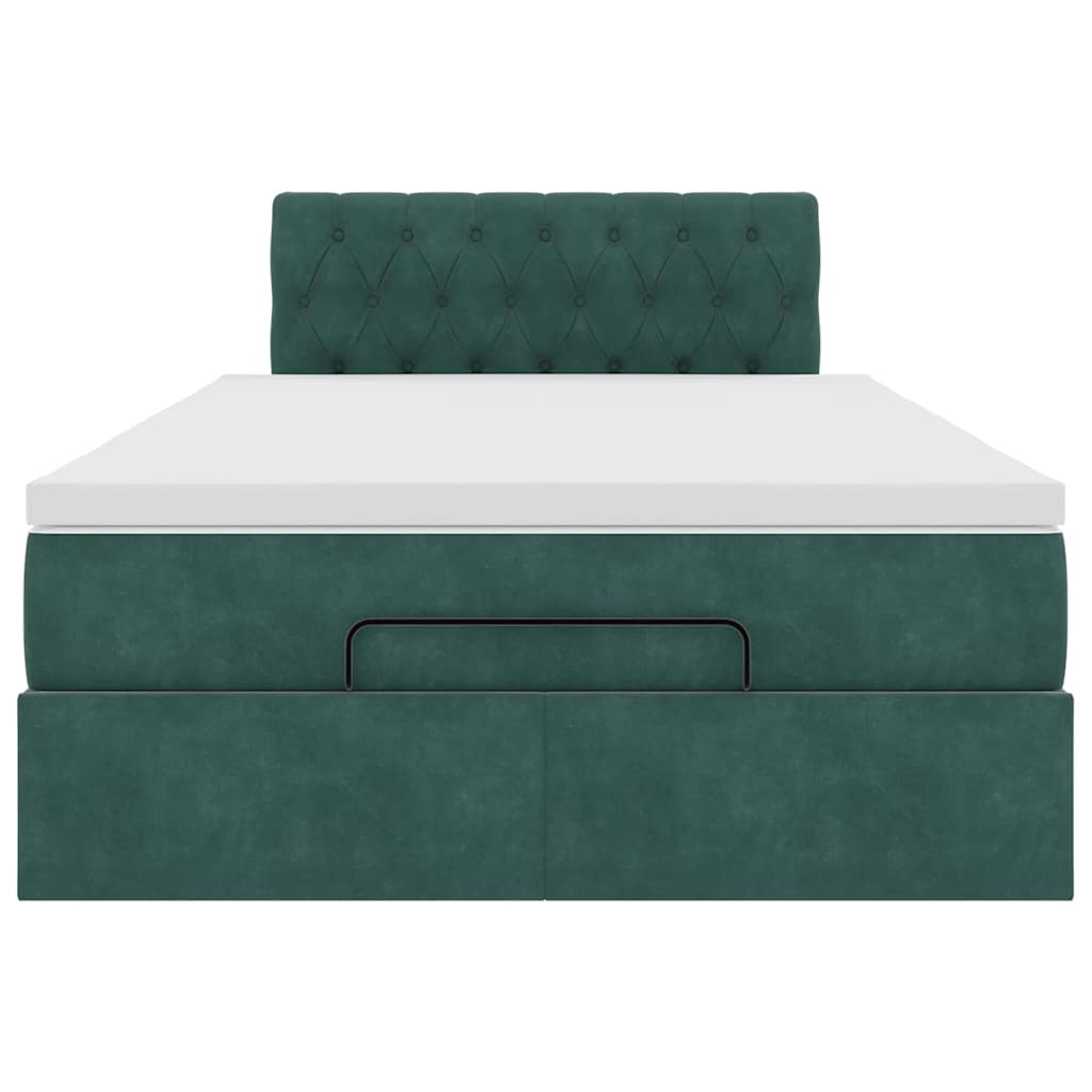 Cadre de lit ottoman avec matelas vert foncé 120x200 cm velours