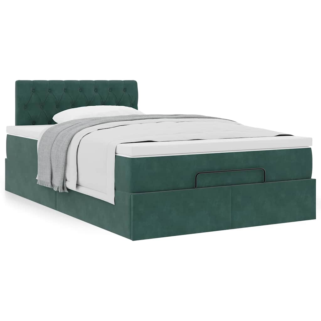 Cadre de lit ottoman avec matelas vert foncé 120x200 cm velours