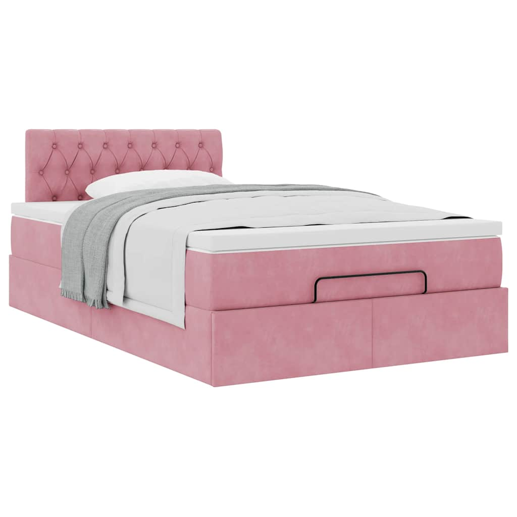 Cadre de lit ottoman avec matelas rose 120x200 cm velours