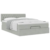 Cadre de lit ottoman et matelas gris clair 140x190 velours