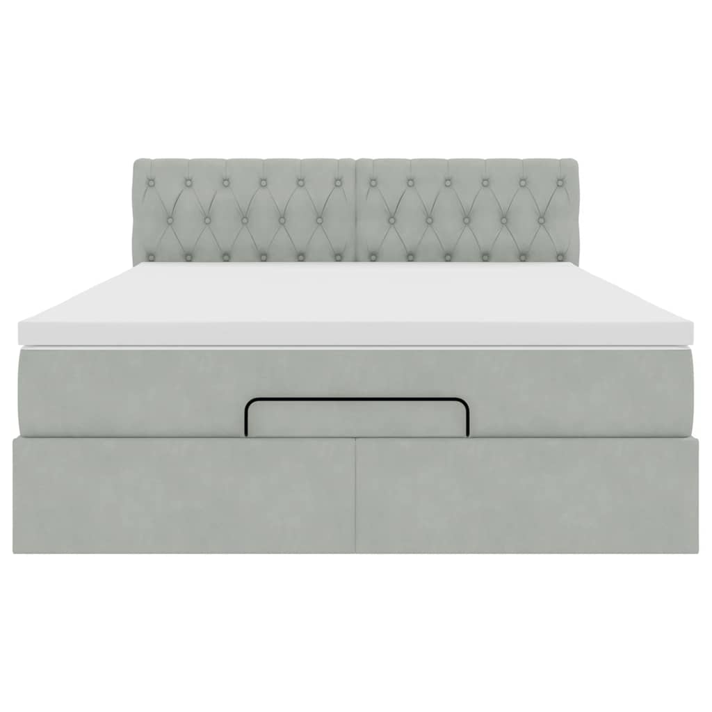 Cadre de lit ottoman et matelas gris clair 140x190 velours