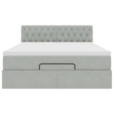 Cadre de lit ottoman et matelas gris clair 140x190 velours