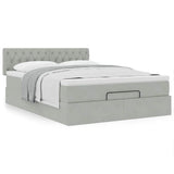 Cadre de lit ottoman et matelas gris clair 140x190 velours