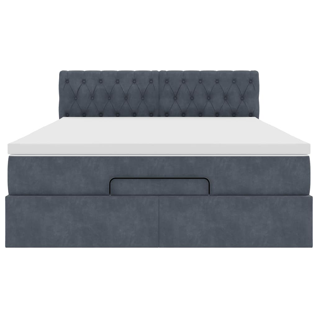 Cadre de lit ottoman avec matelas gris foncé 140x190 cm velours