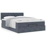 Cadre de lit ottoman avec matelas gris foncé 140x190 cm velours