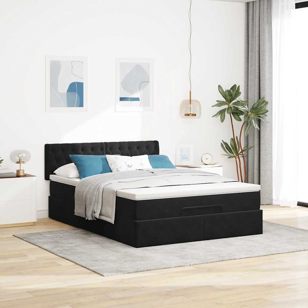 Cadre de lit ottoman avec matelas noir 140x190 cm velours