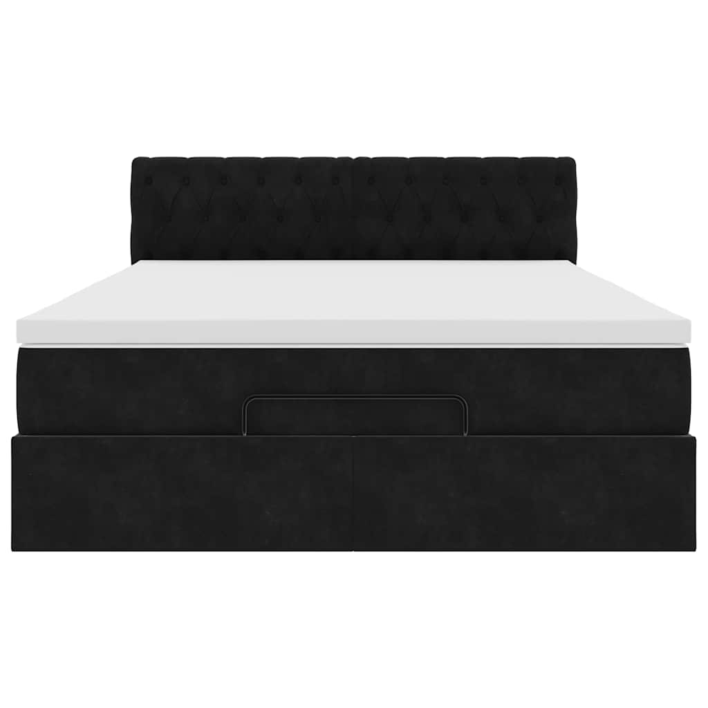 Cadre de lit ottoman avec matelas noir 140x190 cm velours